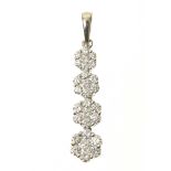 A diamond pendant Designed as a series of graduated brilliant cut diamond floral clusters with a