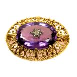 A mid Victorian amethyst and diamond brooch The old and rose cut diamond star cluster inset to the