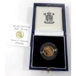 A Queen Elizabeth II cased gold proof half sovereign dated 1997 Complete with certificate of issue