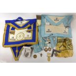 A collection of Masonic Regalia To include East Lancashire apron and collar, hallmarked silver Royal