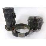 A WWII period Nazi Germany SS belt and buckle A German gas mask tin and a mess tin (3)