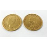 Two Queen Victoria gold half sovereigns The first young head dated 1883, second jubilee head dated