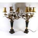 A pair of unusual six branch table lamps The branches formed as floral sprays raised on tapering