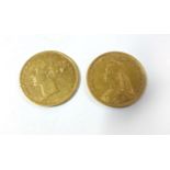 Two Queen Victoria gold half sovereigns First young head batch 15 dated 1866, second Jubilee head