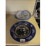 A collection of various 19th Century blue and white china to include Wedgwood Fallow Deer pattern