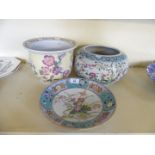 A mixed lot of two 20th Century Chinese jardinieres decorated with floral sprays together with a