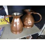 Two vintage copper haystack measures in gallon and half gallon sizes