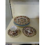 A mixed lot comprising Royal Crown Derby circular plate pattern 1128, together with Aynsley Imari