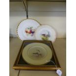 A collection of three hand decorated plates Comprising a Royal Doulton plate decorated with two