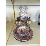 A mixed lot comprising a pair of satsuma vases, small Imari bowl, two Imari plates and a further