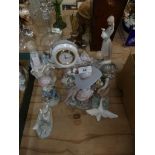 A large collection of nine Lladro figures Including geese examples, young children playing, etc. (9)
