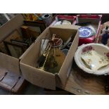 Two boxes of sundry items To include miscellaneous pictures and prints, vintage Salter kitchen