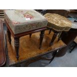 A Mid 19th Century circular mahogany dressing stool with a scalloped padded seat on reeded legs