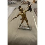 A brass effect model of Achilles Upon a marble plinth base.