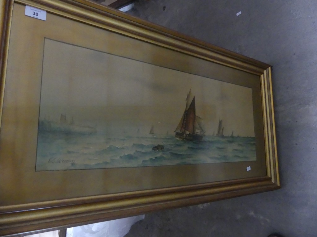 ES Weedon, a framed watercolour Depicting sailing boats, signed lower left corner.