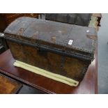 A 19th Century studded leather domed trunk by " W Brown , Newcastle on Tyne "