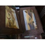 Six early 20th Century oak framed paintings on ceramic plaques Each depicting a landscape.