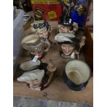 Six Royal Doulton character jugs Porthos, The Poacher, Bacchus, Mad Hatter, Aramis and John Peel.