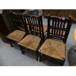 A matched set of 18th/19th Century Lancashire spindle back chairs Each chair with two rows of five