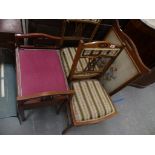A Pair of inlaid Victorian bedroom chairs , a piano stool and a firescreen. (4)