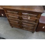 A 17th / 18th Century oak chest of drawers The rectangular moulded top above two short and three