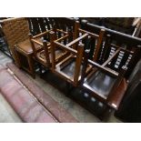 A pair of early 20th Century oak stools with leather seats and chamferred legs along with two