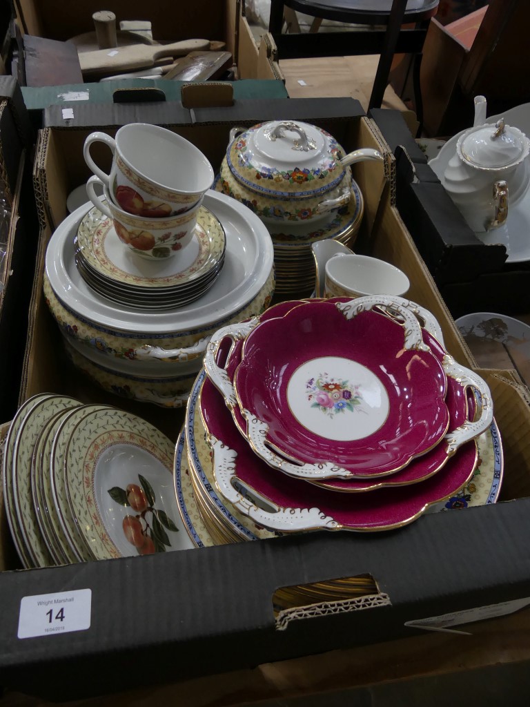 A collection of ceramics Including a part dinner service decorated in yellows with flowering design,