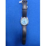 A gents stainless steel Seiko automatic wristwatch The circular blue dial with baton hour markers,