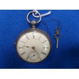 A late Victorian silver open face pocket watch The white enamel dial with Roman numeral hour markers