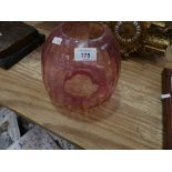 A Victorian cranberry glass oil lamp shade.