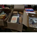 Three boxes of sundry items To include engravings, prints, assorted glassware, various books and