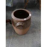 A salt glazed two handled pot.