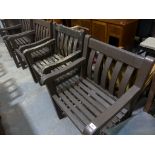 Four painted hardwood slatted garden chairs.
