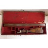 A cased J.L. Wood of Stamford box lock side by side ejector shotgun 76cm Damascus barrels,