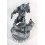 A Zsolnay Pecs model of two fighting bears Finished in grey glaze, marked with designers name Markap