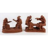 Two Italian Grasso terracotta figure groups Formed as monks playing cards and an elderly couple,