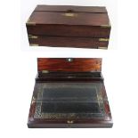 A Victorian brass inlaid writing slope The hinged cover lifts to enclose leather slope and pen tray,