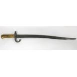 A French Chassepot bayonet, circa 1870 56cm Yatagan blade with solid brass grip