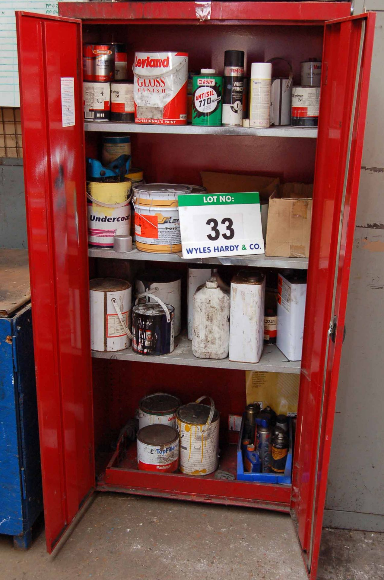 A Blue Steel 2-Door Cupboard, A Brown and Cream Steel 4-Drawer Filing Cabinet, A Timber Work Cabinet - Image 2 of 4