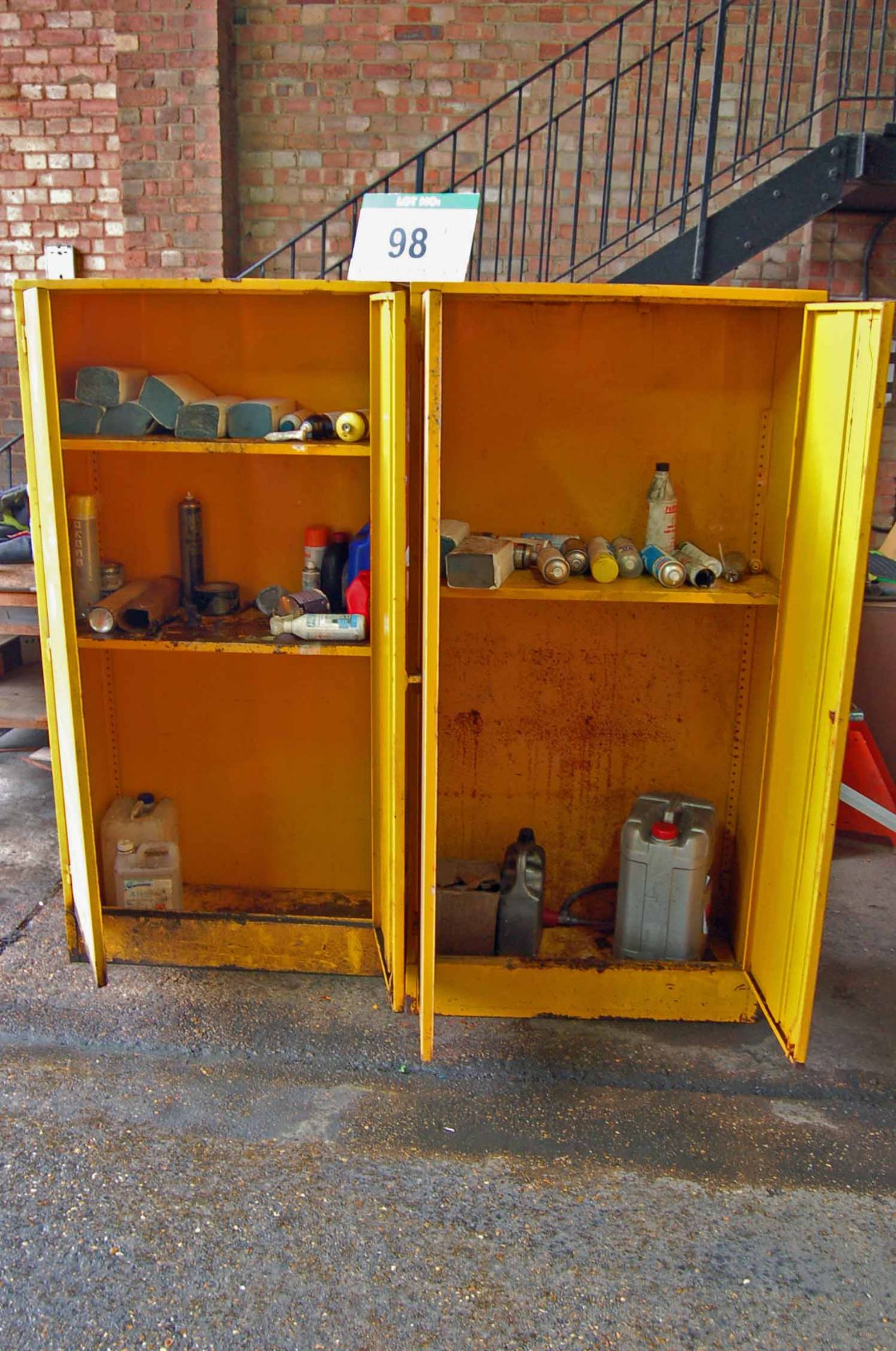 Two Yellow Steel 2-Door Flammables Cabinets