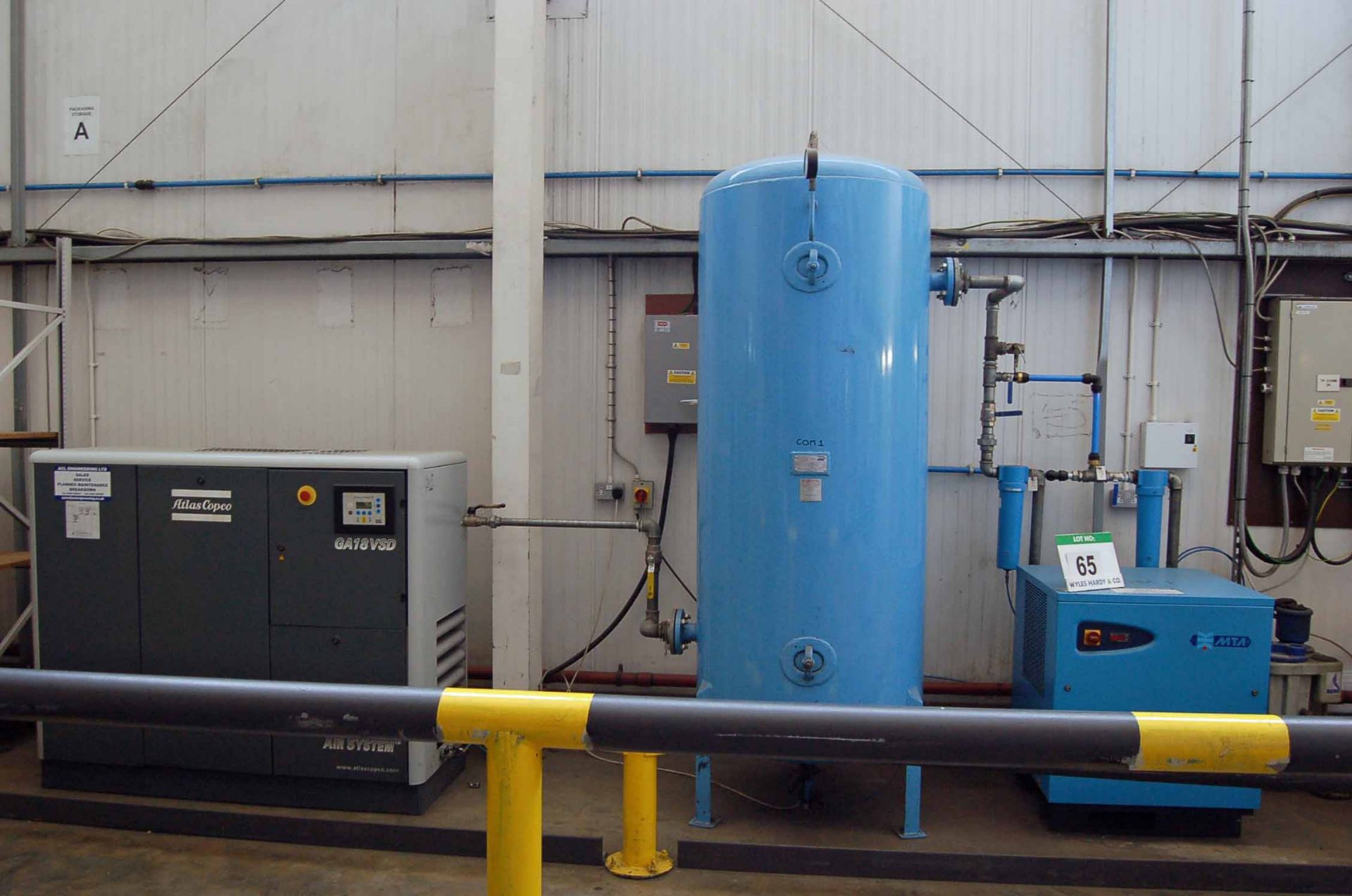 An ATLAS COPCO GA18VSD Packaged Screw Air Compressor, Serial No. AP1423013 (37107 Hours Recorded),