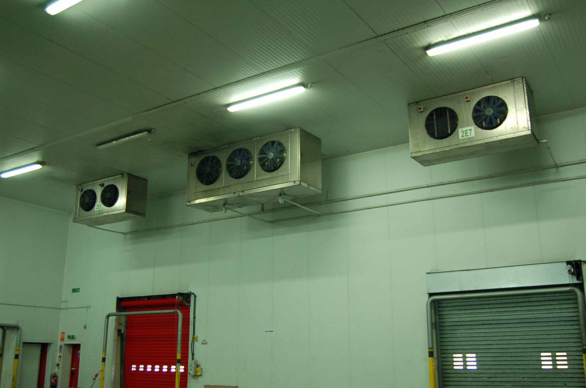 Two Stainless Steel Clad Ceiling mounted Triple Fan Chiller Fan Evaporator Units, Two Stainless