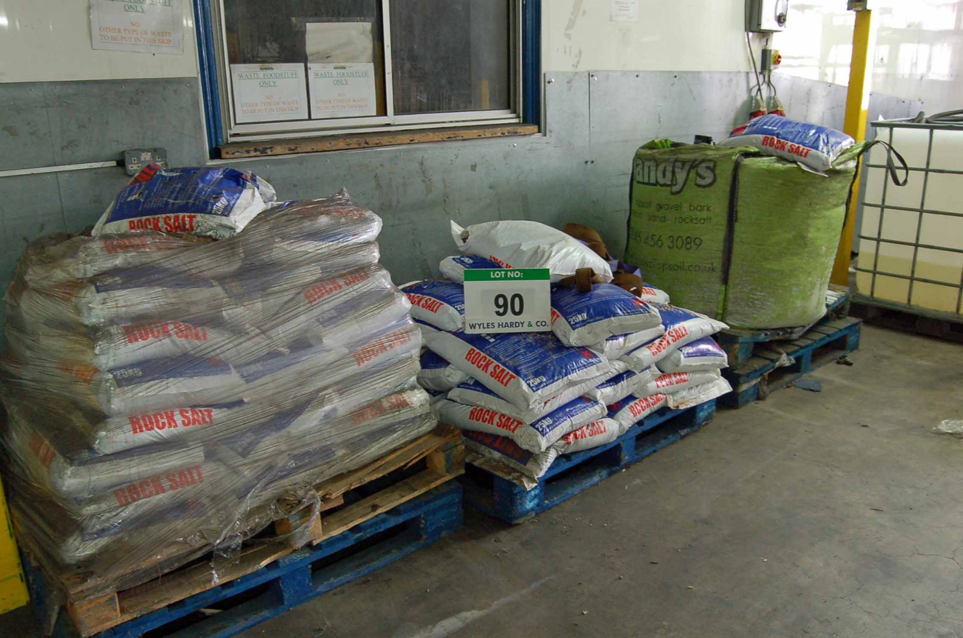 Four 1-Tonne Bags of Rock Salt, each on a Pallet, and Five Pallets with a Total of Approx. One