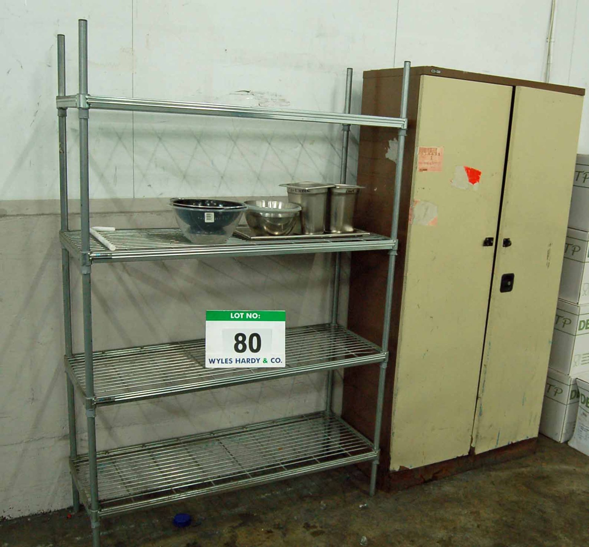 A Steel Wire 4-Tier Rack and A Coffee and Cream Steel 2-Door Cupboard