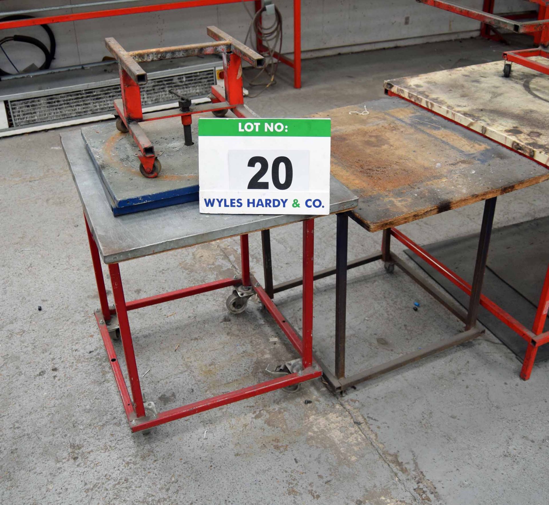 A Welded Steel Assembly Table with Rotating Workpiece Jig and Side Table (As Photographed)