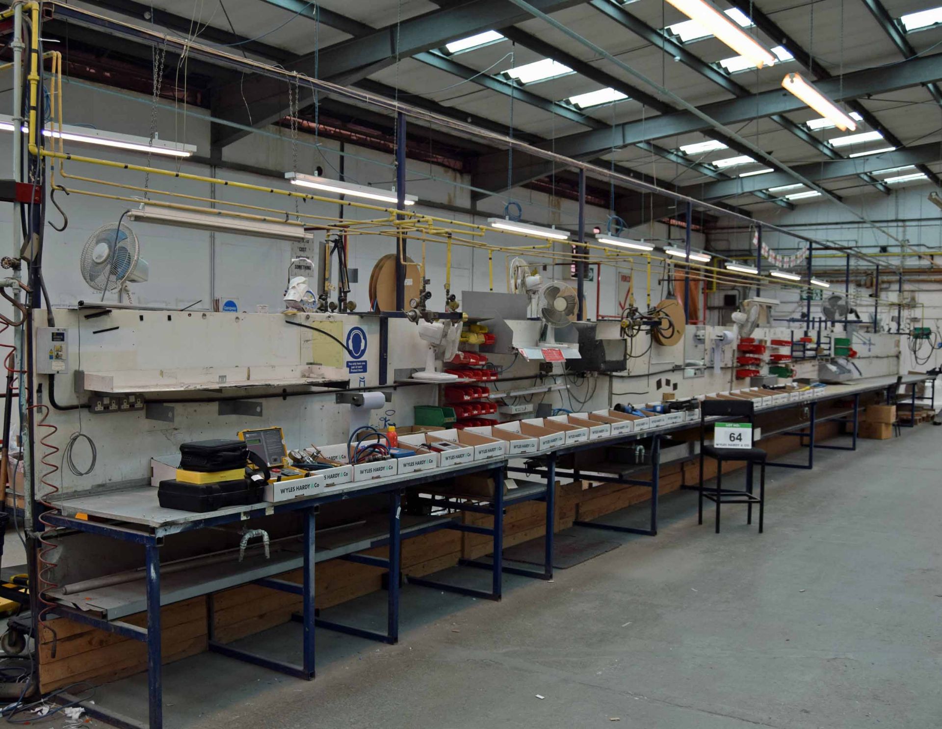 An Approx. 22-Metre Double Sided Assembly Workstation with Overhead Gantry Supply to 6 Welding