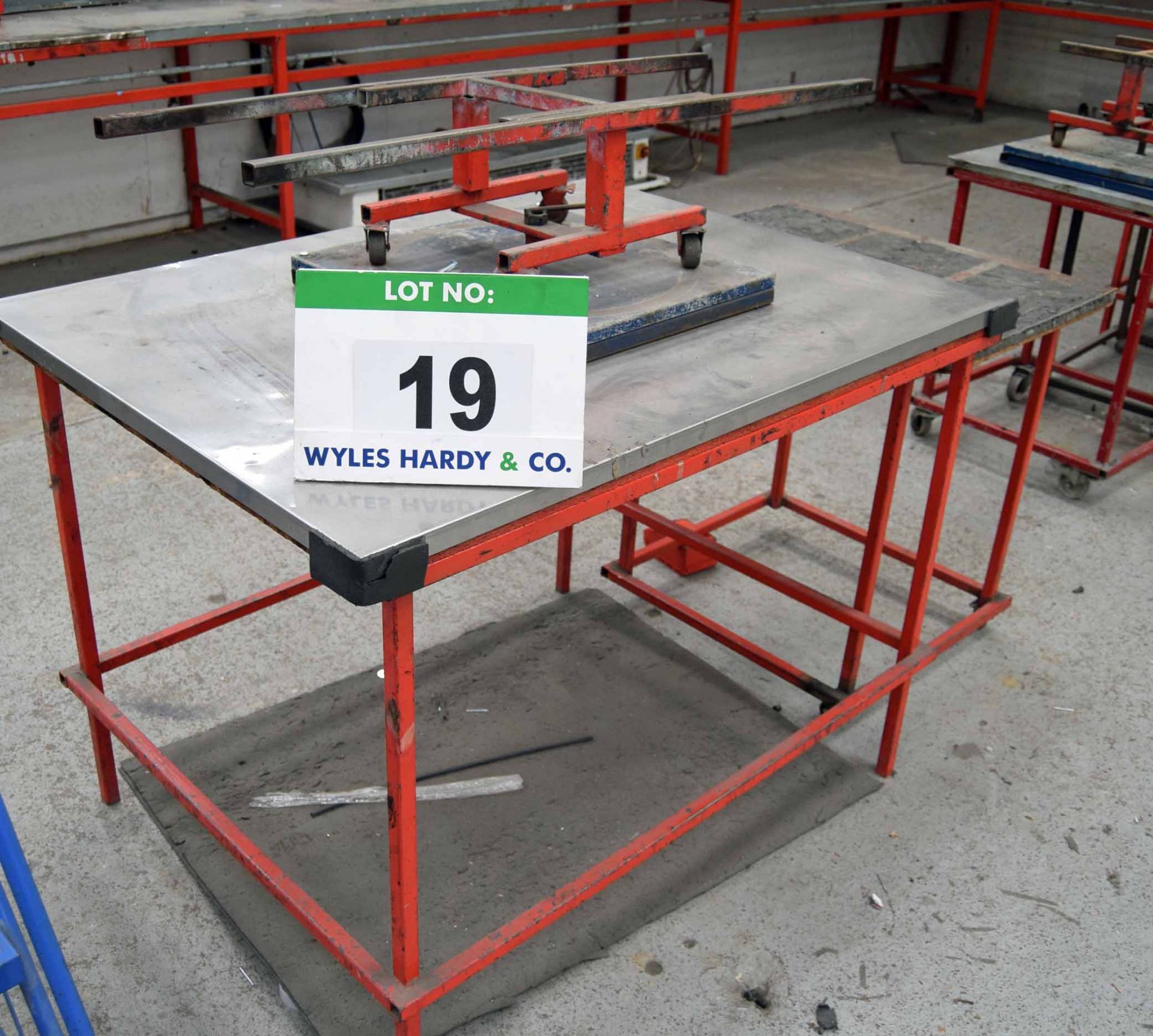 A Welded Steel Assembly Table with Rotating Workpiece Jig and Side Table (As Photographed)