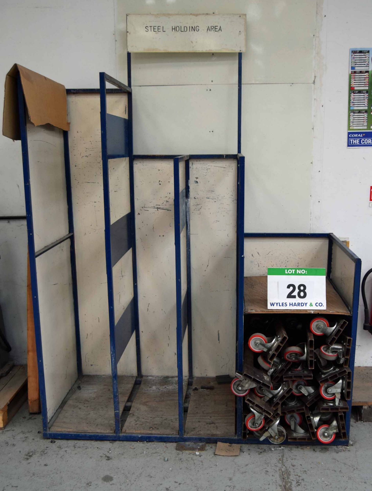 A Quantity of Welded Steel Twin Castor Dollies and Storage Rack (As Photographed)