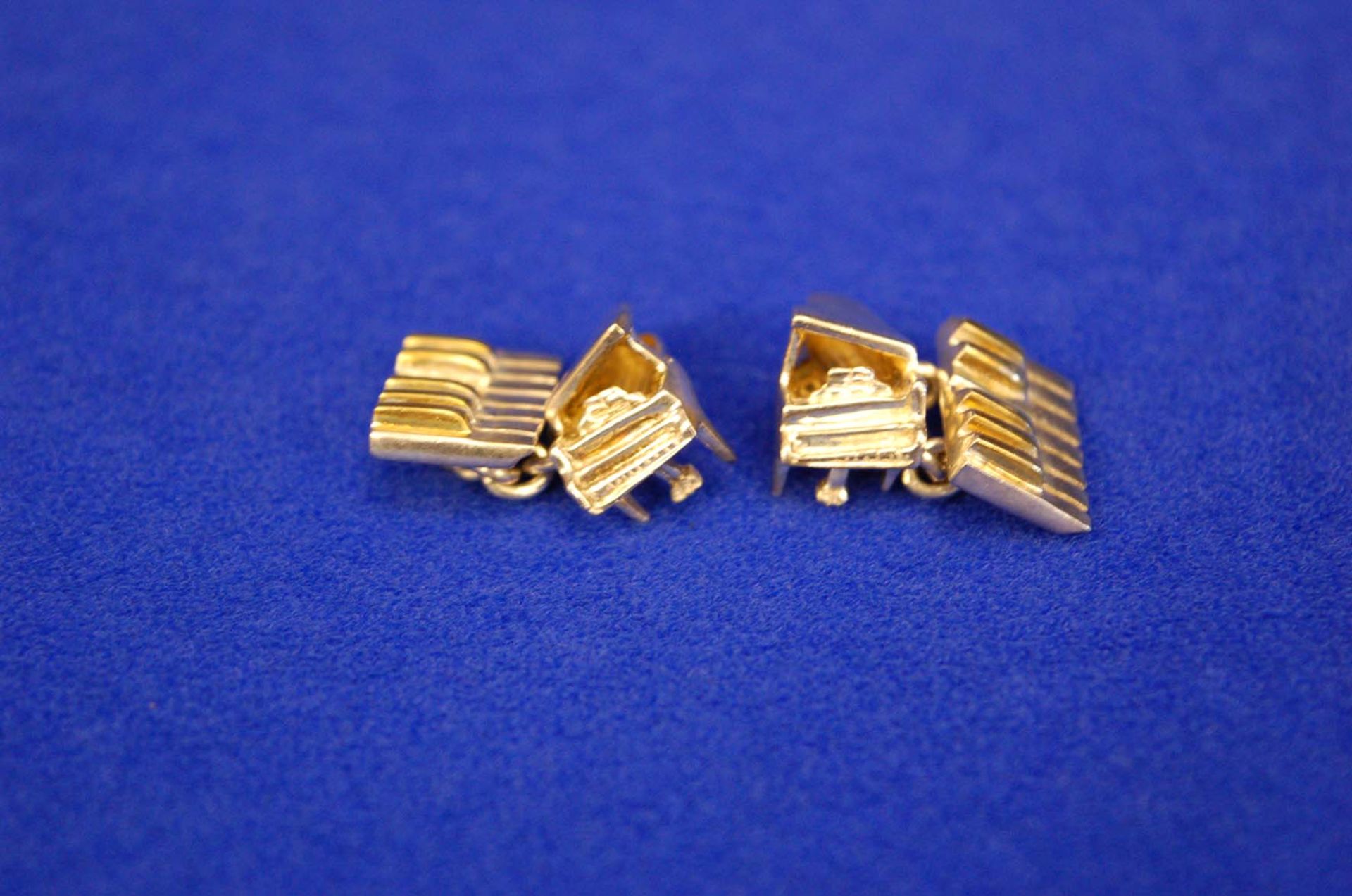 A Pair of White Metal and Gilt Double Linked Cufflinks, Piano and Keyboard Design