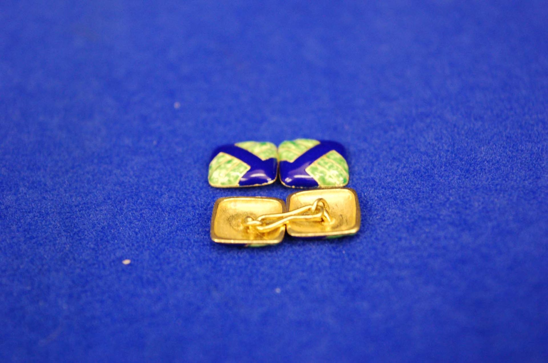 A Pair of Blue and Green Enamel Linked Cufflinks of Square Form - Image 3 of 3